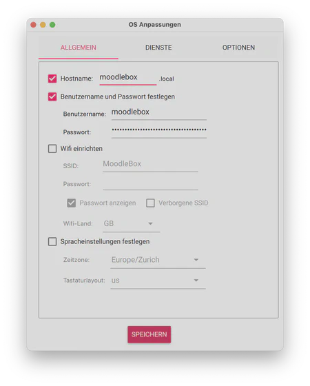 Einstellungen von Raspberry Pi Imager