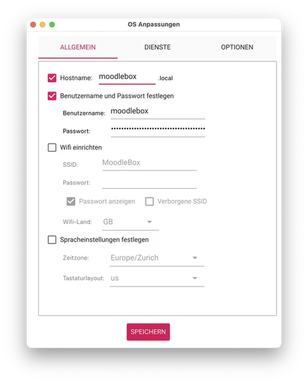 Einstellungen von Raspberry Pi Imager