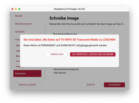 Warnung Raspberry Pi Imager