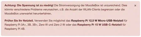 Nicht ausreichende Stromversorgung Warnung