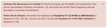 Nicht ausreichende Stromversorgung Warnung