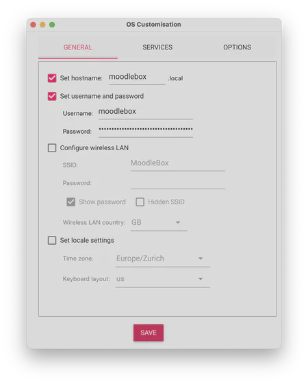 Raspberry Pi Imager settings