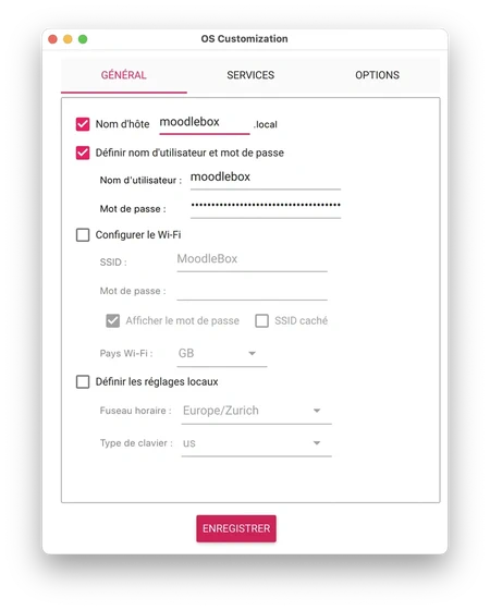 Réglages de Raspberry Pi Imager