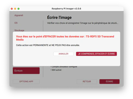 Avertisssement Raspberry Pi Imager
