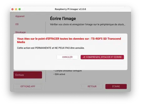 Avertisssement Raspberry Pi Imager