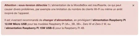 Avertissement d'alimentation insuffisante